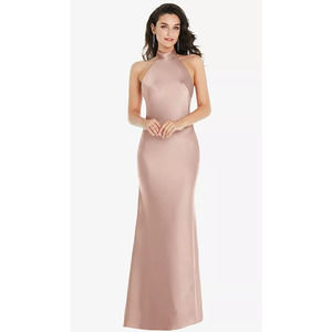 NEW Social Sz Medium Scarf Tie High Neck Halter Maxi Slip Dress $236 msrp I22-14